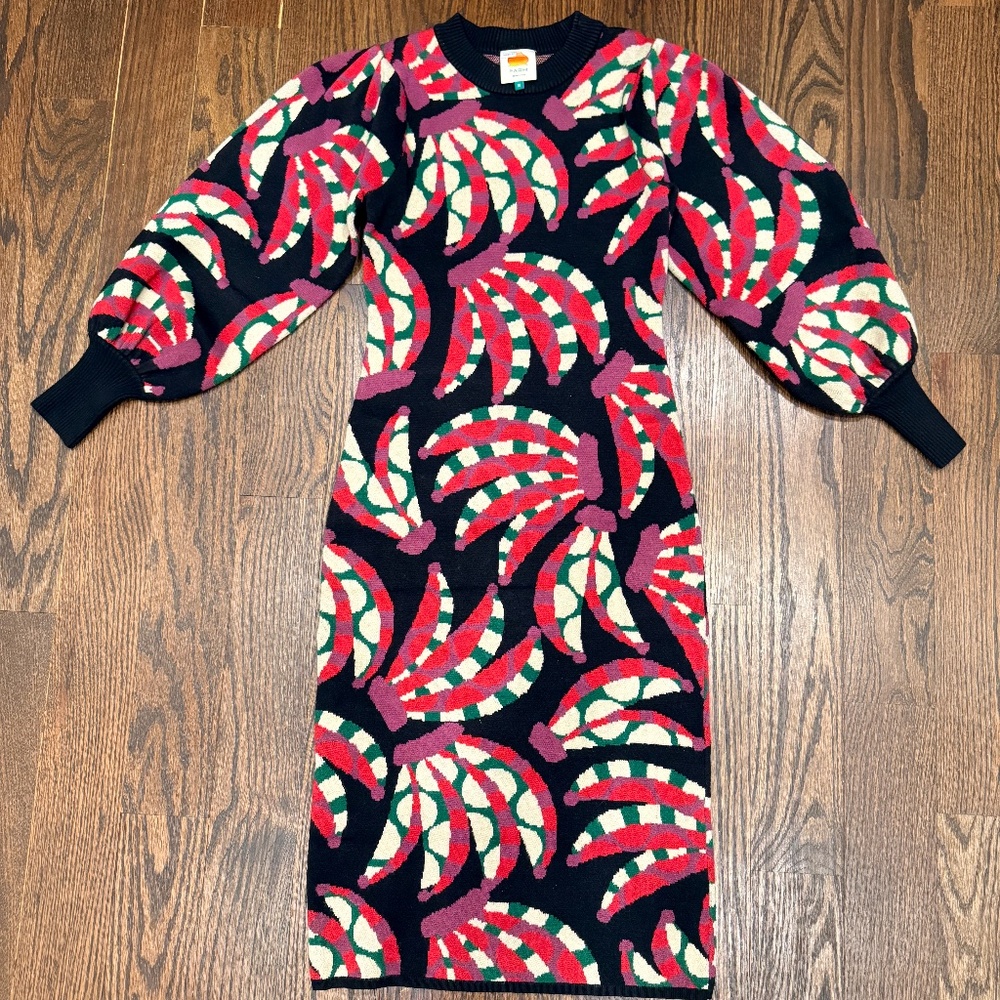 Farm Rio Banana Dots Knit Sweater Dress  Size M